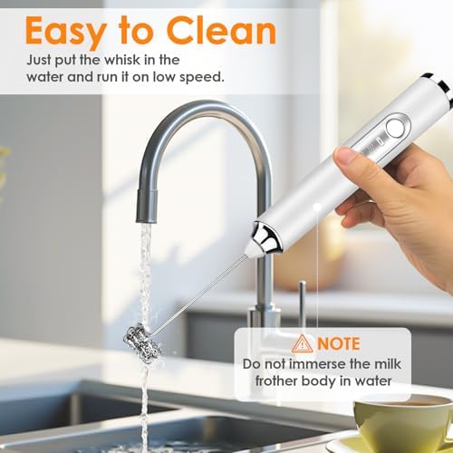 Milk Frother Handheld, Rechargeable Coffee Frother Wand, Drink Mixer, White