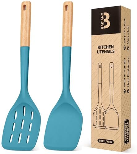 Badiano Silicone Spatula, Non Stick Turner for Cooking, Food Grade, Blue