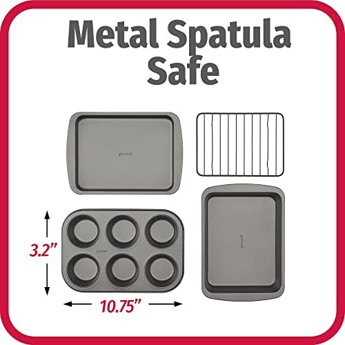 GoodCook 4-Piece Nonstick Steel Toaster Oven Set with Sheet Pan, Rack, Cake Pan, and Muffin_Pan, Gray, Set Distributes Heat Evenly, Nonstick Coating, Dishwasher-Safe 4-Piece (Pack of 6)