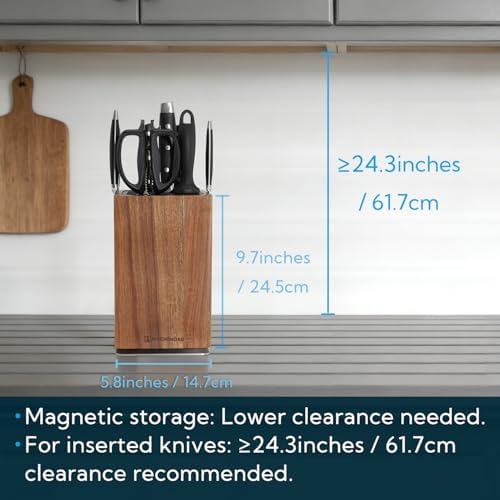 KITCHENDAO Magnetic Knife Block without Knives, 360° Rotary Acacia Wood Knife Holder, Large Universal Knife Storage with Magnet, Countertop Butcher Block Knife Stand for Easy Kitchen Storage