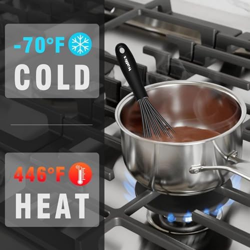 Walfos Silicone Whisk,7+9in Mini Whisk,BPA Free,Small Whisks for Non-Scratch,Heat Resistant (450°F) Nice for stirring individual eggs and mixing small amounts of powder and sauce.Dishwasher Safe.Black