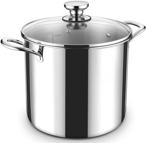 P&P CHEF 12 Quart Tri-Ply Stainless Steel Stock Pot, Cooking Pot with Lid