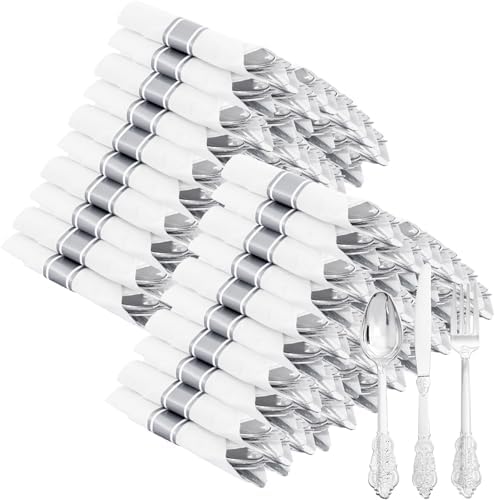 400PCS Pre Rolled Silver Plastic Silverware Sets Fancy for Wedding