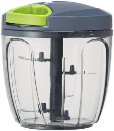 Ourokhome Manual Food Processor Vegetable Chopper, Portable Hand Pull String Garlic Mincer Onion Cutter for Veggies, Ginger, Fruits, Nuts, Herbs, etc., 900ml, Grey