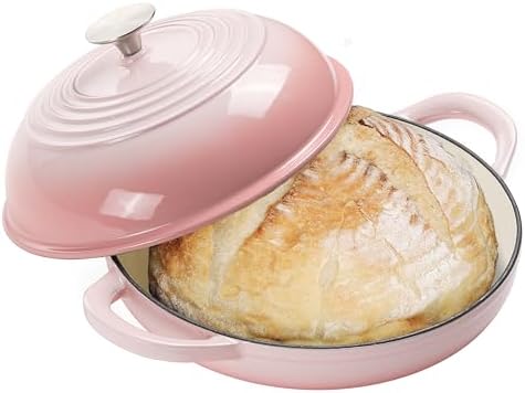 6QT Enameled Cast Iron Round Bread Oven, Sourdough Dutch Oven, Pink