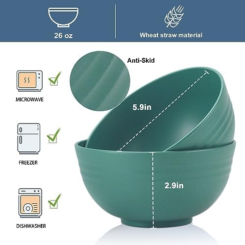 Wrova Wheat Straw Bowl Sets,8 PCS Unbreakable Cereal Bowls 26 OZ,Microwave and Dishwasher Safe Bowls,Kids Bowl suitable for cereal,salad,snack and soup (Green)