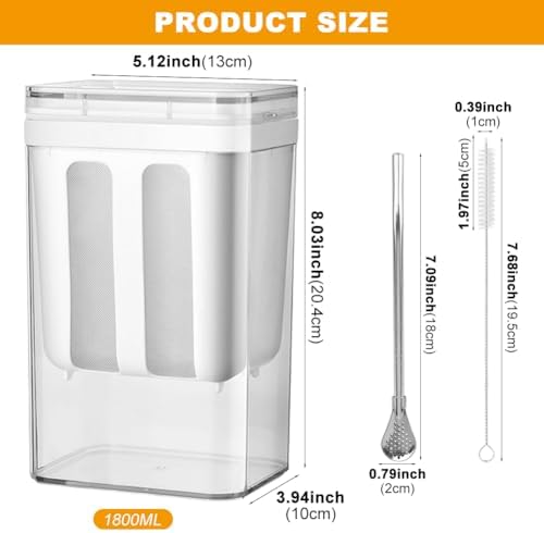 1800ml Greek Yogurt Maker & Strainer with Straw Spoon, Brush & Mesh Bag