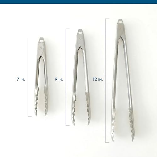 EDLUND 3-Pack Tong Set – Commercial Grade Stainless Steel Tongs (7", 9", 12"), Heavy Duty Grip, Locking Mechanism, Made in USA