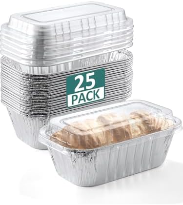 NEEBAKE 25 Pack 6x3.5x2 Disposable Aluminum Loaf Pans with Lids - 1 Lb Mini Loaf Pans, Small Aluminum Tin Foil Baking Pan, Food Containers for Baking, Cakes, Bread, Meat, Loaves