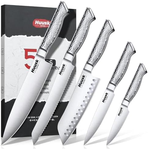 Huusk Chef Knife Set of 5, Japanese Stainless Knife Set Dishwasher Safe