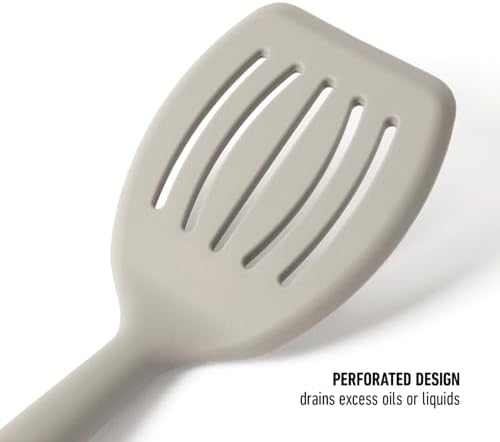 Calphalon Prime Slotted Turner, Kitchen Flipping Spatula, Slotted Spatula with Silicone Head and Stainless Steel Handle, Heat Resistant Nonstick Cookware for Flipping and Draining (Taupe)