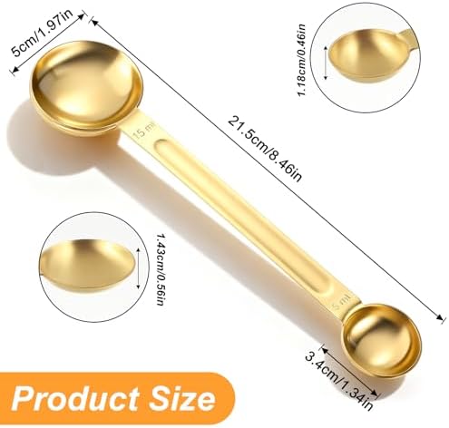 Double Sided Coffee Measuring Spoon, Stainless Steel Teaspoon Scoop 1 Tsp (5ml) and 1 Tbsp (15ml) Tablespoon Measuring Spoon, Dual-Measure Long-Handle Spoons for Kitchen Sugar Baking Precise Gold