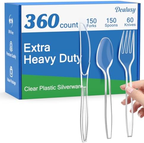 Dealusy 360 Count Extra Heavy Duty Clear Plastic Silverware