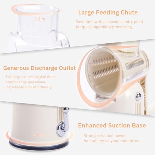 ENERGEVITY Hand Crank Rotary Cheese Grater, 5-in-1 Vegetable Slicer (White)
