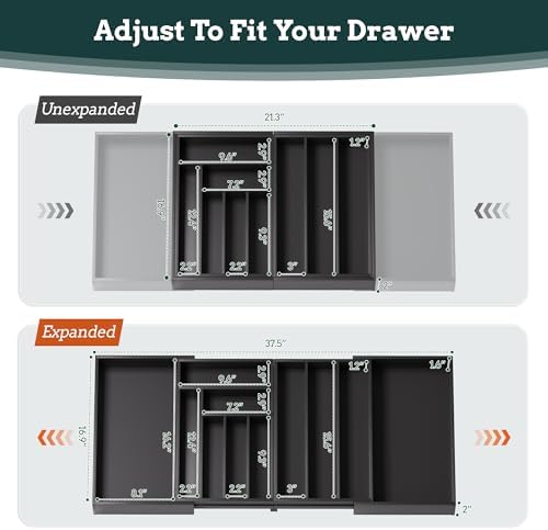 Bamboo Expandable Silverware Drawer Organizer 11 Slots Utensil Holder Black
