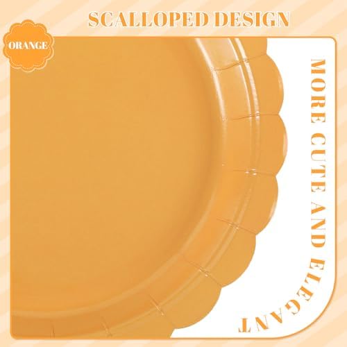 NatNarr 30 Pk Orange Plates 9" Scalloped Fall Thanksgiving Dessert Plates