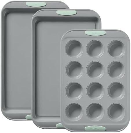Pyrex 3-Piece Metal Cookie & Muffin Sheet Bakeware Set, Sage