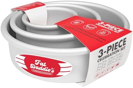 Fat Daddio's PRD-1BOX Anodized Aluminum One Box of Cake Mix Mini Tier Round Cake Pans, Set of 3, Silver