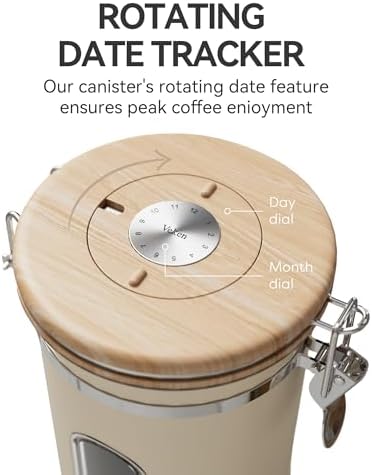 Veken Coffee Canister with Window, Airtight Stainless Steel Container, Gifts For Women, Kitchen Food Storage for Beans,Ground,Espresso,Rice,Tea, Sugar, Cereal, Lids,Jars, Scoop, Cream,22OZ (Pack of 2)