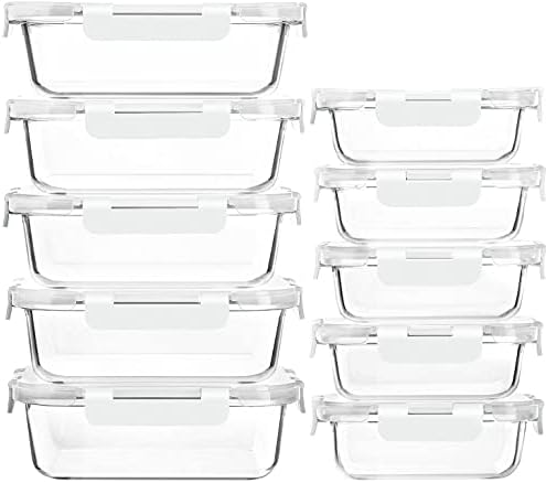 M MCIRCO 10 Pack Glass Food Storage Containers with Lids, White