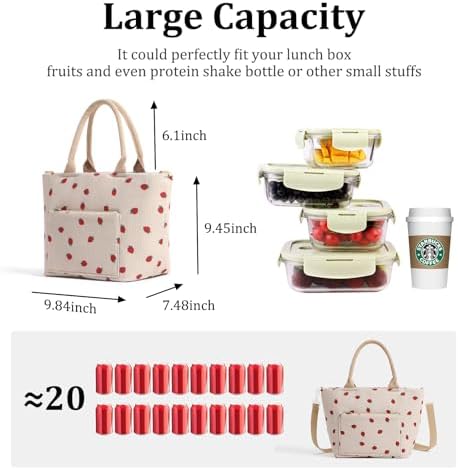 Lunch Bag for Women Adult Large Insulated Lunch Box Girl Cute Corduroy Lunch Tote Bags Reusable Leakproof Cooler Work Picnic