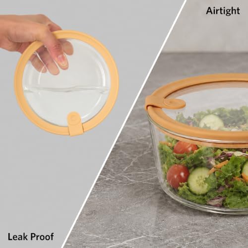 Glad Glass Food Storage Containers, Set of 4 - Airtight Vacuum Sealed Steam Vent Lids - Round Borosilicate Glass Dishes with Ombre Green Lids - Assorted Sizes for Meal Prep & Leftovers, Brown