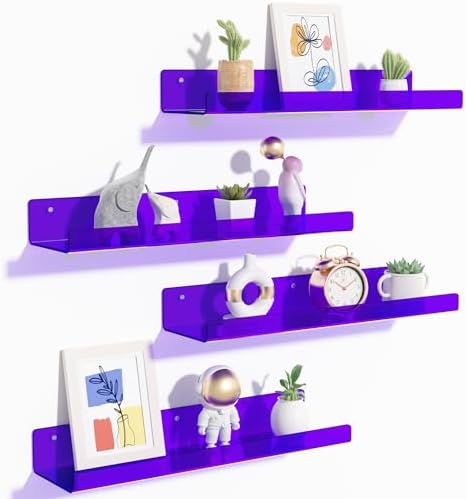 upsimples 4 Pcs 15" Acrylic Shelves for Wall Decor and Display, Purple