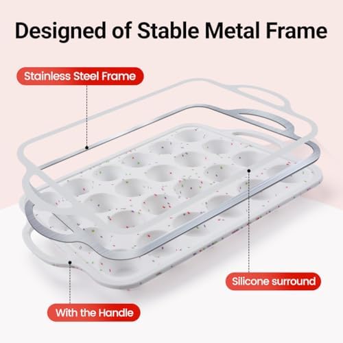 CAKETIME Silicone Mini Muffin Pan, Metal Reinforced Frame 24 Cups Cupcake Pan with Handle Nonstick for Baking Muffins, Cupcakes, Egg Bites