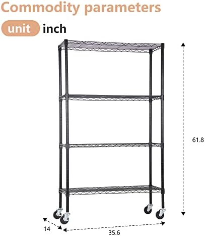 BestOffice | 4-Tier Wire Shelf with Wheels | 36" x 14" x 62" | Black