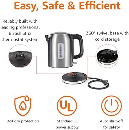 Amazon Basics Electric Kettle, Tea Kettle & Water Boiler with Auto Shut-Off, Boil Dry Protection, Strix Thermostat, BPA-Free, 1500W, 1.1Qt (1L), Stainless Steel, New Model, Black & Silver