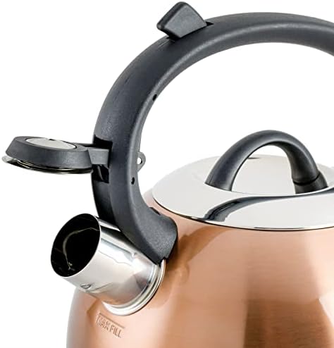 Mr. Coffee Flintshire 1.75-Quart Stainless Steel Whistling Tea Kettle with Nylon Handle – Copper Finish Stove-Top Kettle for Boiling Water