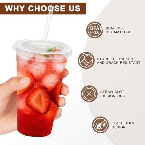 Lamosi 300 Pack 20 oz Plastic Coffee Cups with Lids, Disposable Clear Cups