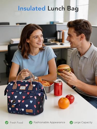 Lekesky Insulated Lunch Bag Portable Lunch Bag for Work-11L, Hearts Print