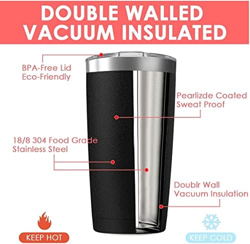 8 Pack 20oz Tumbler Vacuum Insulated Travel Mug with Lids, Stainless Steel Double Wall Bulk Cup for Home, Office, Outdoor Suitable for Vehicle Cup Holders(Black)