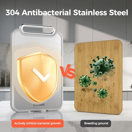 Sumzzz Stainless Steel Cutting Board for Kitchen, 2-in-1 Double-Sided Chopping Board, 304 Stainless Steel/Food Grade PP (Silver, Set of 2(S+M))