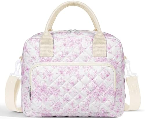 WOBAGMEN Quilted Lunch Box for Women, Insulated Lunch Bag for Adult, Cute Lunch Tote Bags for Work Picnic Travel (Elegant Purple Floral, M)