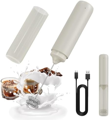 CIRCLE JOY Portable Rechargeable Milk Frother Handheld, Dual Spring Whisk Electric Coffee Frother Wand Drink Mixer for Matcha Lattes Cappuccino, Kitchen Gifts, Beige