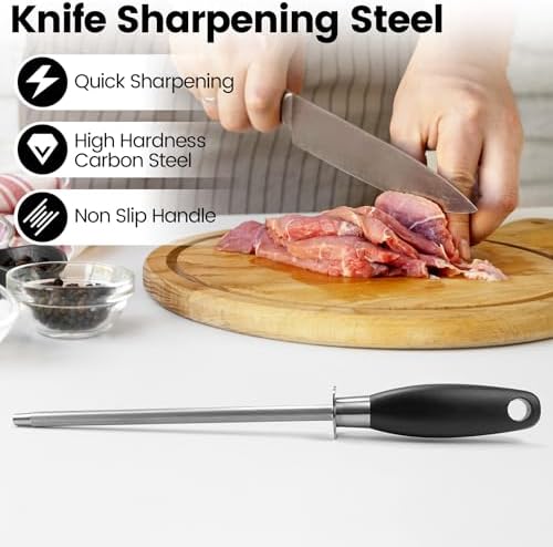 MOJOTORY Knife Sharpener Rod, Honing Steel, 8 Inch