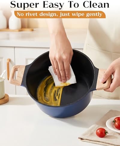 FDN Titanium Ceramic Cooking Pot with Lid, Pfos & Pfoa Free Nonstick Stock Pot, Large Soup Pot, Big Pots for Cooking, Multipurpose Cookware, Ollas Antiadherentes Para Cocinar, Cacerolas, Blue