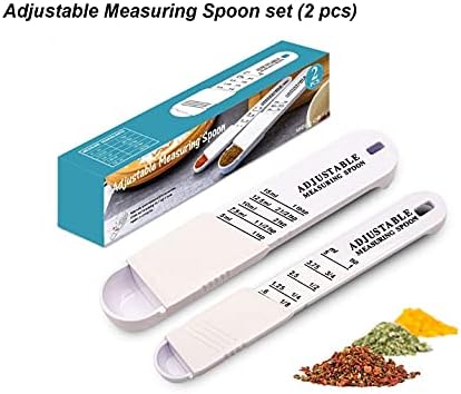 2-Piece Premium WinAimer Kitchen Adjustable Teaspoon And Tablespoon Set, Plastic, Measuring Spoon for Baking, Cooking Powder, Dry and Liquid Ingredient (White)