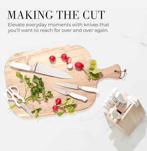 Styled Settings White Knife Set with Block and Sharpener, 14-Piece