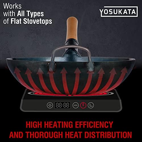 YOSUKATA Flat Bottom Wok Pan - 13.5" Blue Carbon Steel Wok + 17’’ Spatula and Ladle - Set of 2 Heat-Resistant Tools + Wok Lid 12.8 Inch