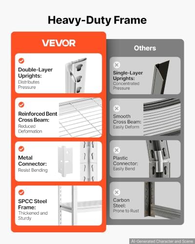 VEVOR Storage Shelves, 4-Tier Garage Shelving with Wheels 30 x 12 x 63 in