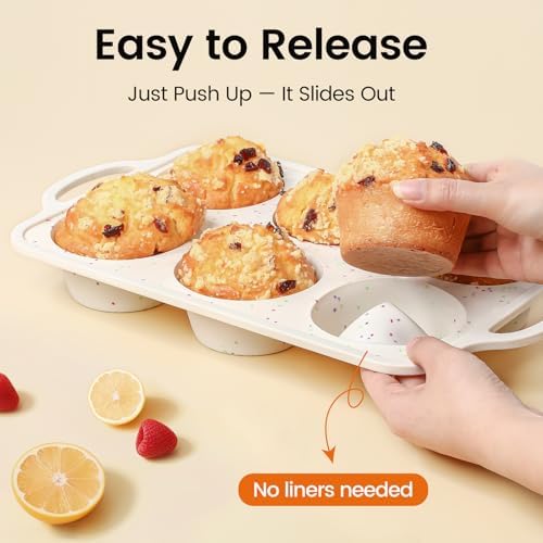 Silicone Jumbo Muffin Pan with Metal Frame, Non Stick Food Grade Silicone Large Muffin Pan Set of 2, with Handles 6 Cup,BPA-Free and Dishwasher Safe, Jumbo Cupcake Pans