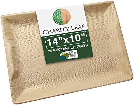 Charity Leaf Disposable Bamboo 14" x 10" Trays (25 Pieces) Bamboo Serving Platters, Disposable Boards, Eco-Friendly Dinnerware For Weddings, Catering, Events