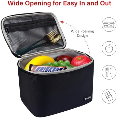 Gloppie Lunch Bag, Insulated Lunch Box for Adults & Kids, Black-M.