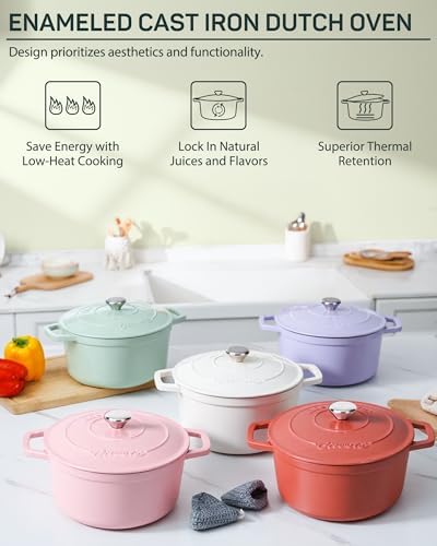 Ciwete Enameled Cast Iron Dutch Oven Pot, 4.4 Quart, Light Green