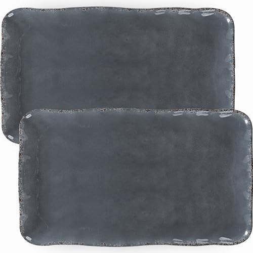Large Vintage Melamine Serving Platter, Set of 2, 17x10 Inch Melamine Rectangular Serving Platter and Trays .Cool Gray