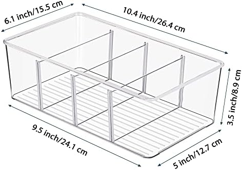 Vtopmart 6 Pack Food Storage Organizer Bins, Clear Plastic, 4 Compartments