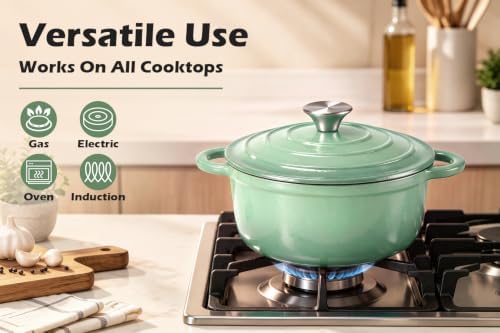 Leonyo 3-Quart Small Enameled Cast Iron Dutch Oven with Lid,Pistachio Green